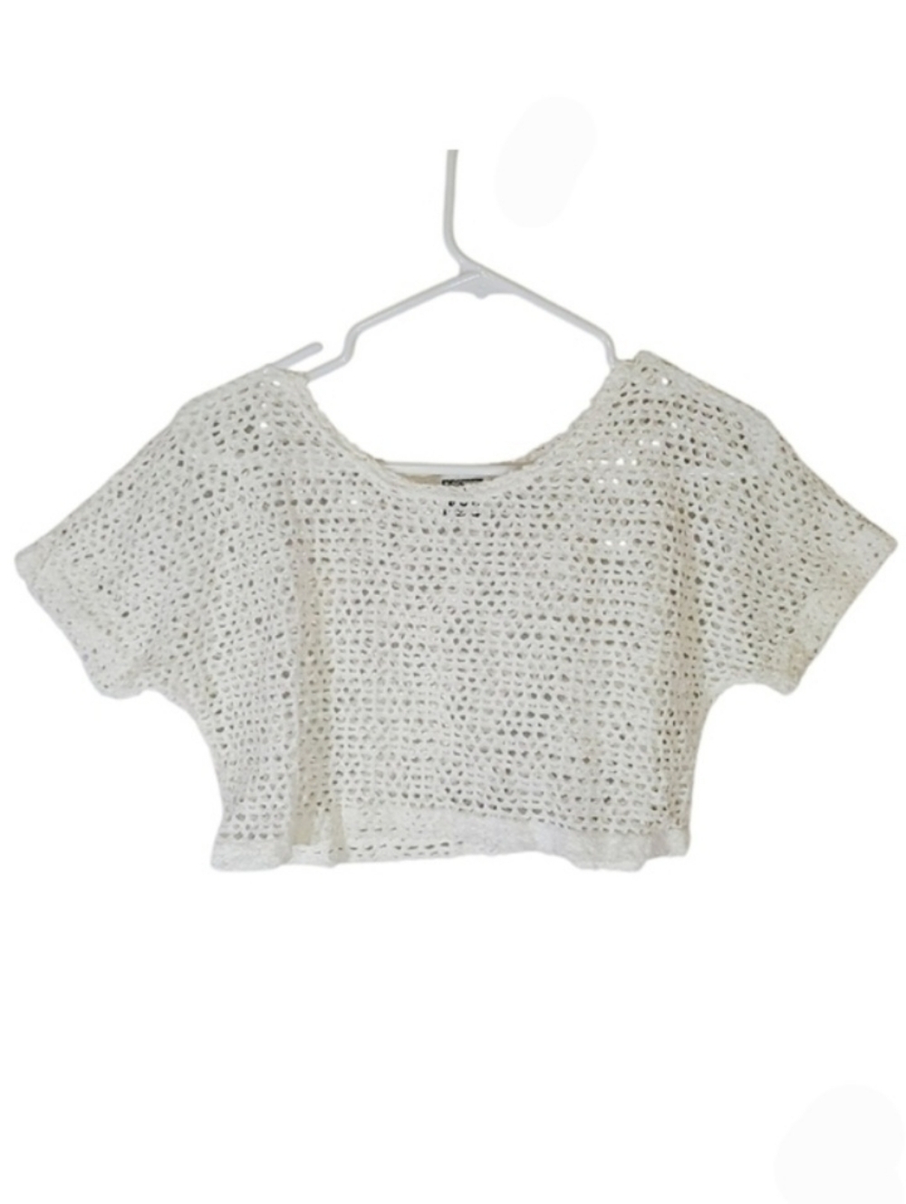 2186 * In Gear Chunky Open Knit Crop Top White Size L/XL Vintage 80s